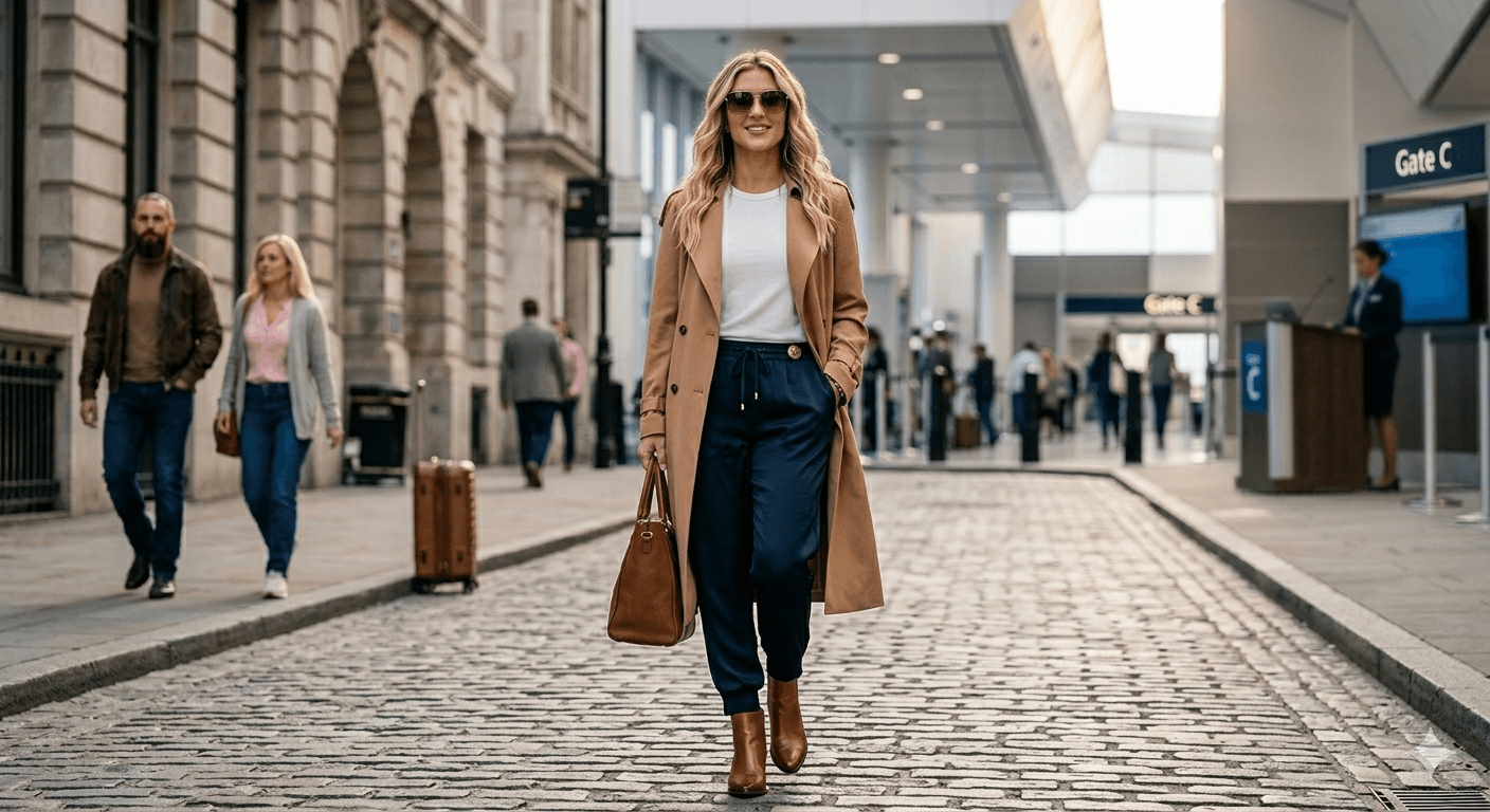 modern trench and silk jogger